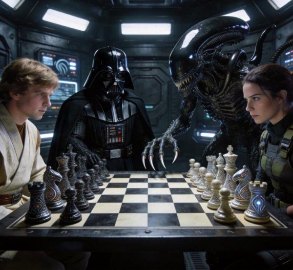 Cuatro extraños personajes en nuestro torneo de ajedrez familiar, por parejas