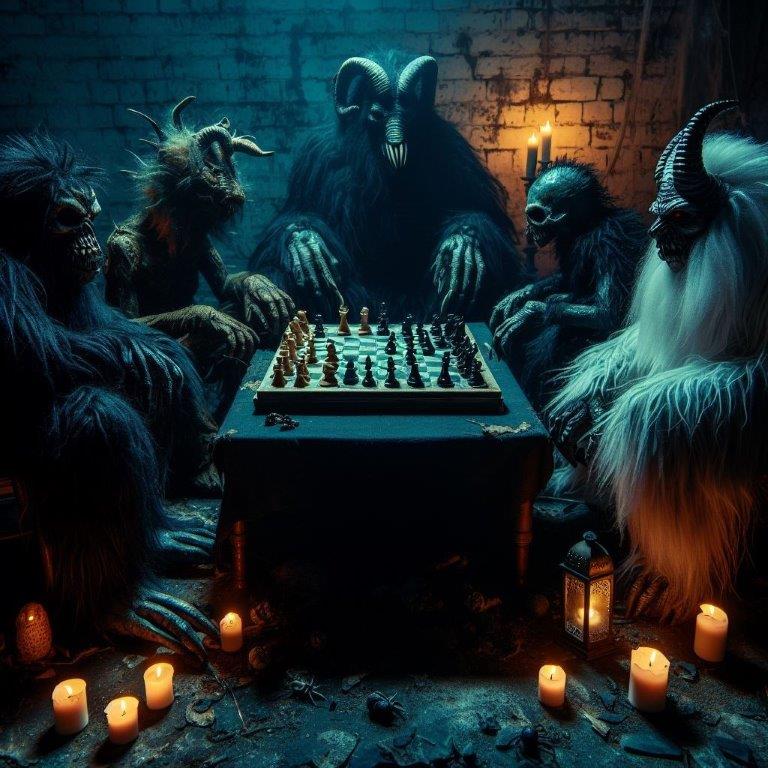 Torneo de ajedrez de nivel terrorífico en el club de ajedrez blanco y negro
