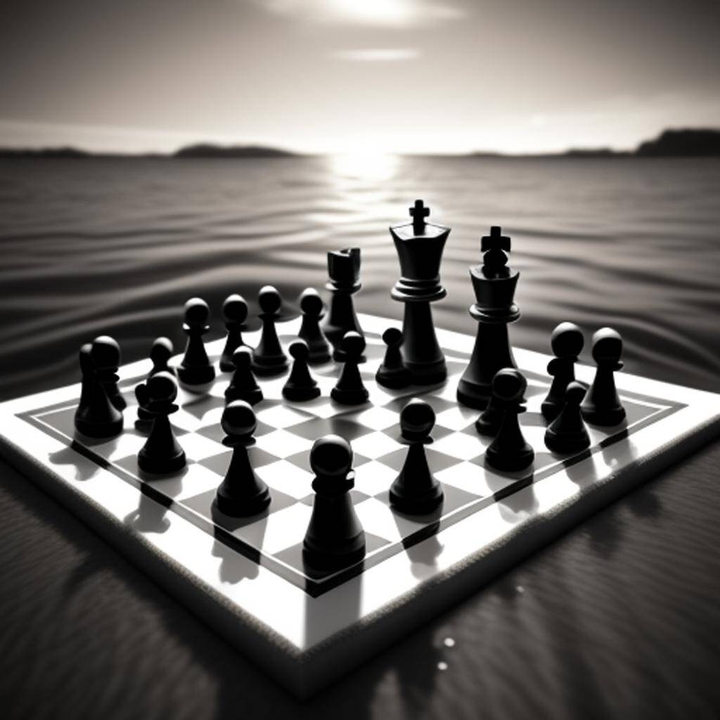 torneo de ajedrez y clases de ajedrez en la playa. Club de ajedrez blanco y negro.