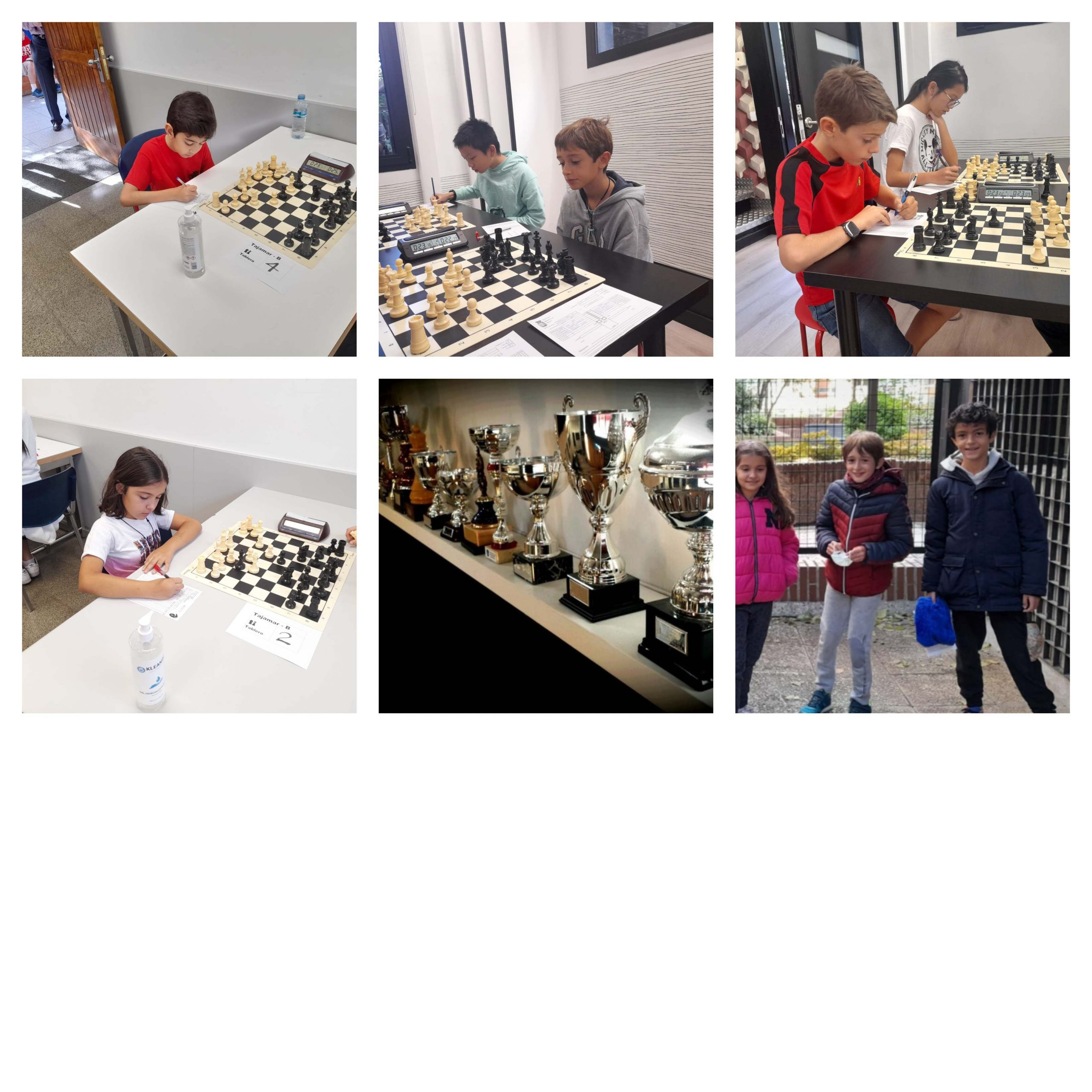 Campeones de ajedrez en categoría alevín. Escuela de ajedrez blanco y negro.