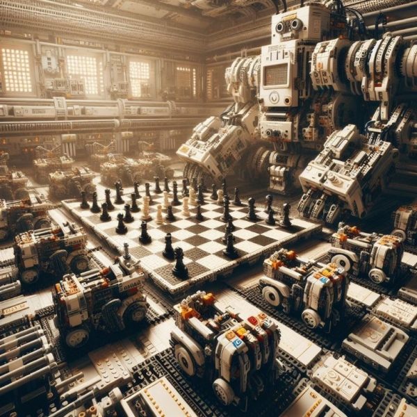 Un robot jugando al ajedrez. Actividad ideal en nuestro campamento de verano con robótica, adecuado para niños con altas capacidades y niños con curiosidad especial